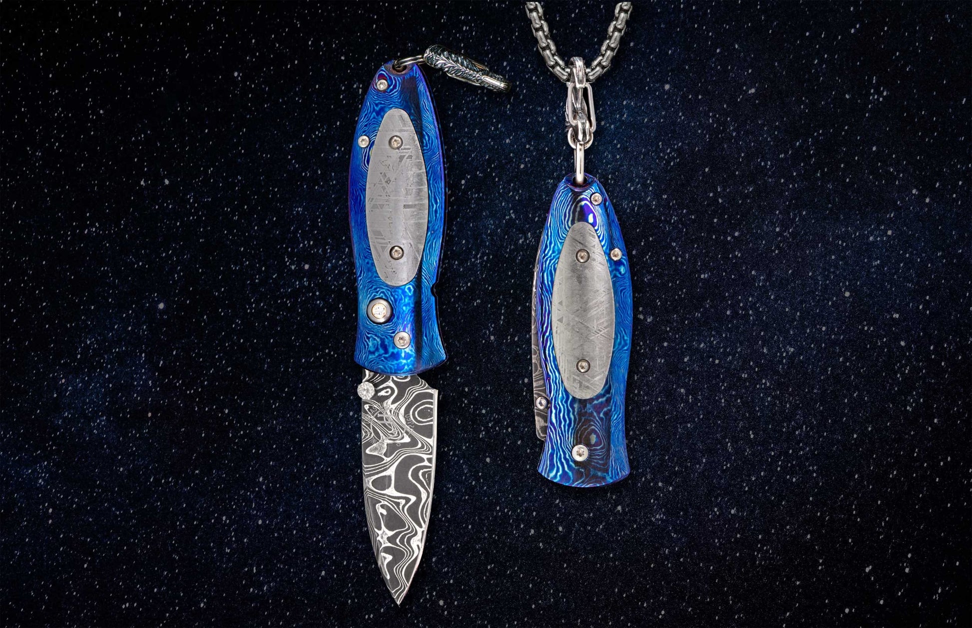 The Galaxy Titanium and Meteorite Pendant Knife with Hand-Forged MokuTi